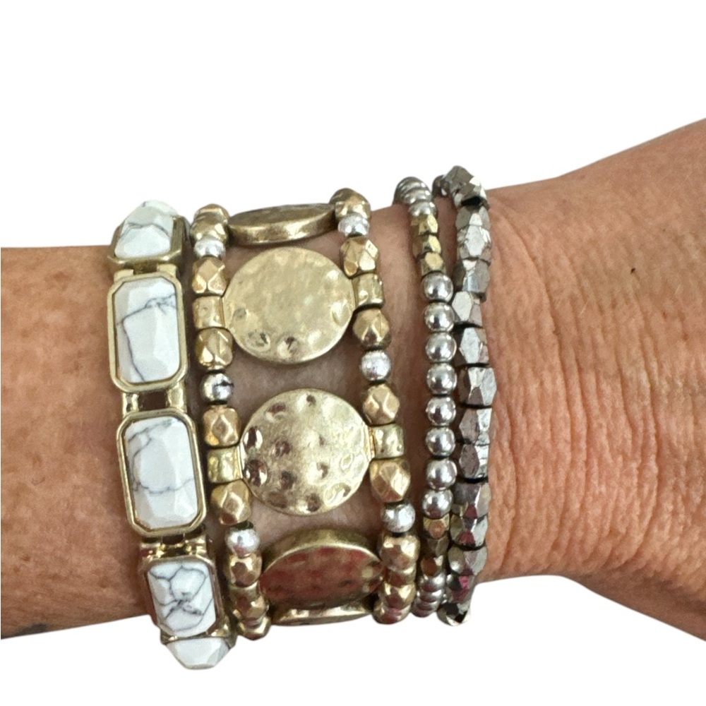 Elegant Gold and Silver Beaded Bracelet Set